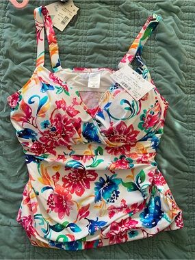 Anne Cole White Multicolor Floral Tankini Top